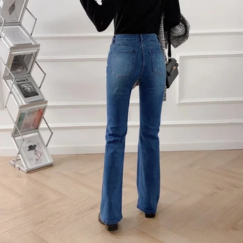 Изсъхнали 2022 Главната улица Ретро Выстиранные тесни дънки дънкови панталони в английски стил Дамски дънки с висока талия Разкроена дънки за жени