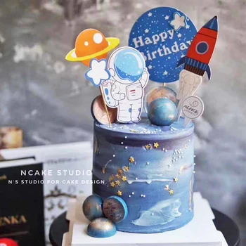 Астронавти Космически Човек Тема Ракети Торта Топпе Момче Честит Рожден Ден Украса На Тортата Детски Спомени Празнични Аксесоари