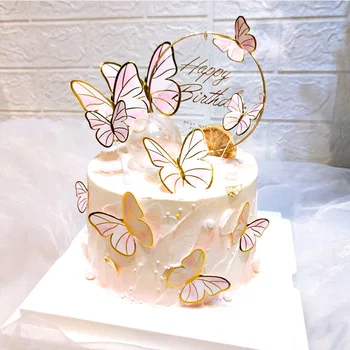 Нов 11 бр. Цвят Пеперуда Хартия Торта за рождения Ден на Topper Пеперуда Сватбена Торта Топперы за деца Рожден Ден Торта Декорация