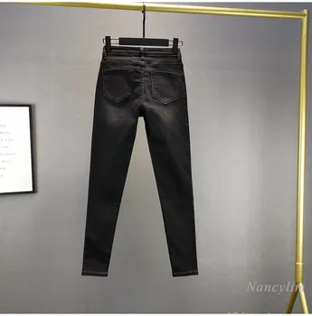 Черни дънки за жени 2021 Пролетта на Нови еластични прилепнали панталони за отслабване с пайети, тесни дънкови панталони-молив Femme