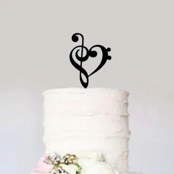 Topper За Сватбената Торта, Черно Троен Бас Ключът На Сърцето Е Музика На Сърцето Topper За Сватбена Торта,Сватбени Декорации