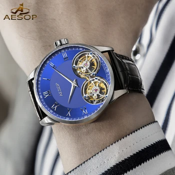 Aesop Лимитированная серия Часовници с двойно турбийоном За мъже Луксозна марка Механични сапфировые часовници Мъжки montre homme 2021