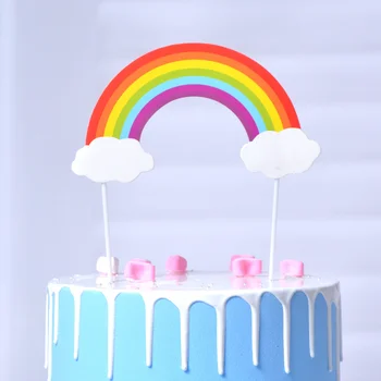Семицветный дъгата торта за рождения ден на plug-in тема рожден ден украса поставяне на карта, за да проверите за печене на десерт маса торта поставяне на карта