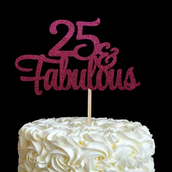 25 и Страхотна Торта topper Блясък Декорации за 25-ия Рожден Ден на Двадесет и пет Години декорация за партита Украса Торта, Аксесоари