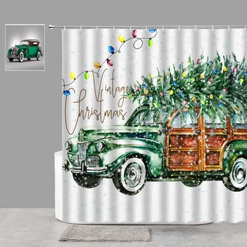 Коледна Завеса За Душ Червен Камион И Коледно Дърво, Подаръци Завеси За Кухнята плат Плат, Коледен Начало Декор Завеса За Баня