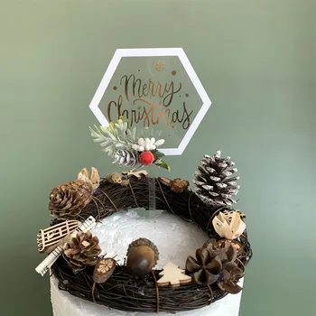 Нов Весела Коледа Акрилни Торта Topper Златна Снежинка Коледен Акрилни Cupcake В Цилиндър За Коледно Парти Декор, Украса На Тортата