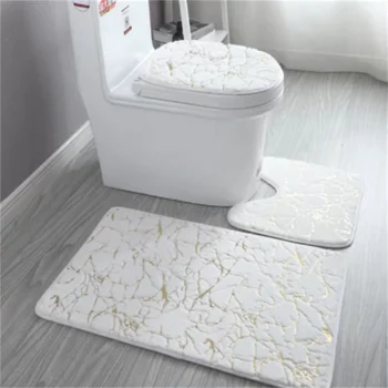 комплект постелки за тоалетна от 3 теми за баня със златен печат Нескользящий килим Подложка за душата Подложка за баня