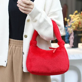 Модни дамски под мишниците Плюшен чанта Мека Дамски плюшен чанта Дамска чанта с голям капацитет 2020 Популярните чанти