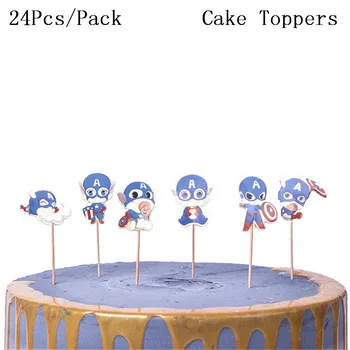 24шт Капитан Америка Парти Cupcake Торта Топперы Избира Деца, момче Рожден Ден Доставка на Сватбена Украса Торта Чаша