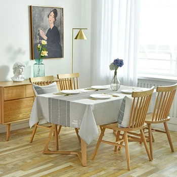 Скандинавска бельо покривка хотелски домашен маса за хранене, модерна правоъгълна бельо водоустойчив и маслостойкая покривка с пискюли на масичка за кафе