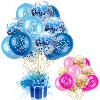 На 1-ви Рожден Ден на Синьо, Розово Латексный Балон Конфети, Балони Момче Момиче Рожден Ден Декорация на Детска Топка Бебешки Аксесоари за душ Globos