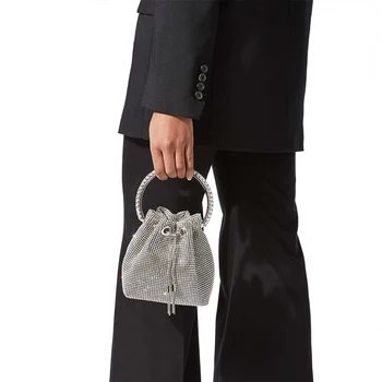 Дрънкулката crystal клатч вечерна чанта за жени Луксозни дизайнерски корейски вечерни чанти Планински кристал кофа с чанта на рамо сватба парти дами