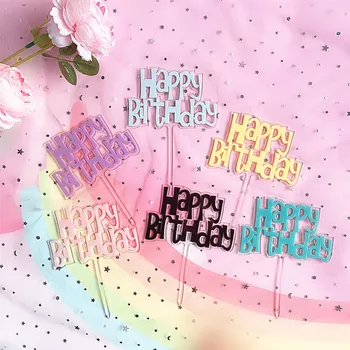 Нов честит Рожден Ден Акрилни Торта Topper Бонбони Цвят Двуслойни Cupcake в цилиндър За Парти по случай рождения Ден на Украса на Тортата Детски Душ