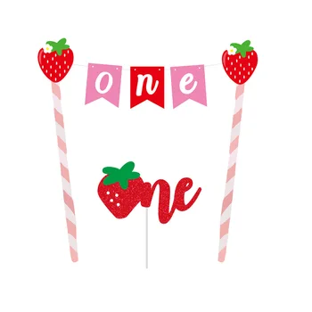 Украса ягодов на Тортата, Поставете в цилиндър с ЕДНА Розова Слама етикет Водещата Тема Детски Душ Рожден Ден, Сватбена украса за парти