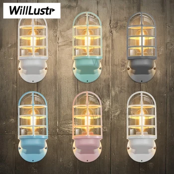 Willlustr Iron цветни, с монтиран на стената лампа промишлен лампа от прозрачно стъкло Стенен монтаж аплици осветление реколта лампа вратата на фоайето веранда, таванско помещение