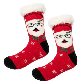 Дамски Коледни чорапи за момичета Меки плюшени пухкави чорапи за секс Утолщают топли чорапи Дамски зимни кожени флисовые чехли на лигавицата на Дамски чорапи