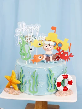 Океанская тема Торта за рождения Ден на Topper Плува Момче Летен ден Гмуркане Украса на Торта за рожден Ден Десертни Прибори За печене на Знамена
