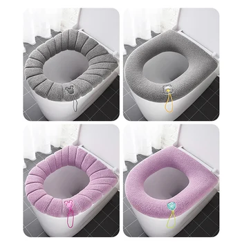 Зимно топло покритие на Седалката за тоалетна Подложка за тоалетна 1 бр. Миещи се Аксесоари за баня Плетене Чист Цвят на Мека O-образна Мат Капак-Биде