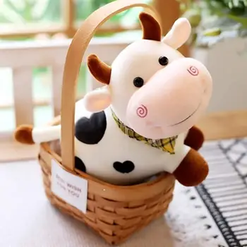 Мультяшная Усмивка Плюшен Крава, Плюшени играчки, плюшена играчка за домашни любимци за момичета Памучен плюшен кукла за животни, Изпълнен с домашен украса на Подарък за рожден ден