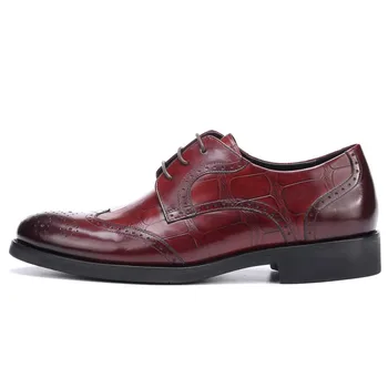 Hombre Vestir На нисък ток Zapatos с остри пръсти от естествена кожа Британски Ретро съвет крило с акцент Мъжки официалната обувки на Марката за мъжки обувки