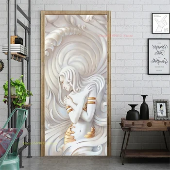 3D Стикер Тапети Лепило за Винил За Входната Врата на Спалнята Гипсова Статуя на Гола Жена, Украсена с Плакат на Декора на Стените на Хола