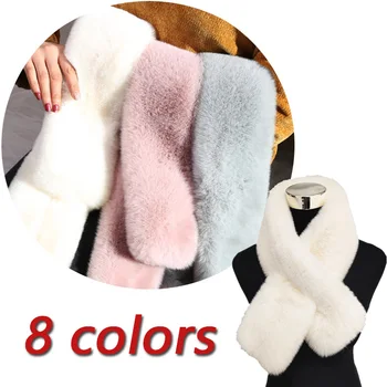 2022 Женски зимен шал от изкуствена кожа Заек Дамска Мода Есен Ежедневни Мек плюшен удебелена Имитация на кожа Кръст Снуд за възрастни момичета