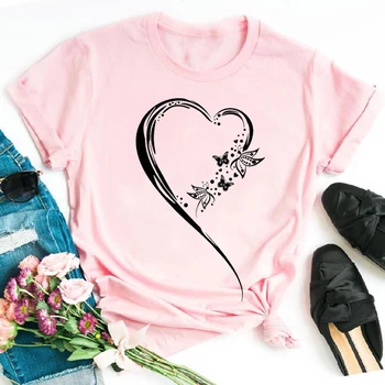 ZOGANK Новата модерна дамска черна тениска със сърце и пеперуди, тениска с графичен принтом, причинно-следствена потници, дамски тениски Harajuku, дамски тениски