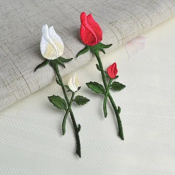 Червено бяла роза пъпка на размера на пластира 11,2 см*3,7 см DIY аксесоари за дрехи декоративна тъкан с цветни ивици за дрехи