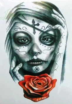 Водоустойчив Временна татуировка Стикер голям е размерът на чародейката вещица жени мексикански череп татуировки флаш татуировка фалшиви татуировки за момиче