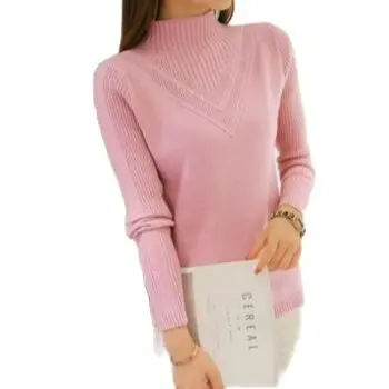 2021 Зимен пуловер с дълъг ръкав, Пуловер с висока воротом Дамски базова риза Пролетно-зимния вязаный пуловер Женски задебеляване