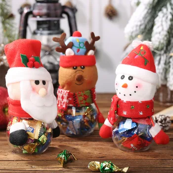 Коледна банка за шоколадови бонбони, Бутилка за съхранение на Снежен човек Санта Лосове Чанта Сладки Коледни Кутии за шоколадови бонбони на децата Подаръци за Нова Година 2021 Навидад