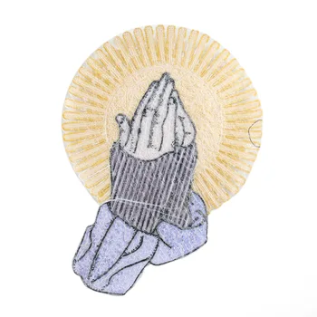 Тениска Дамска с пайети Кръпка Кръст Майката се Моли на Ръце, Гали на Пластира за печат Дрехи Ръчна бродерия САМ Улични Етикети с икони