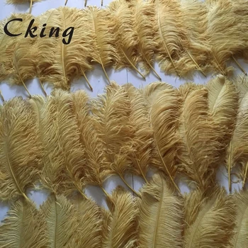 пера от естествен страусиного пера дължина 65-70 см, Боядисани в златен цвят