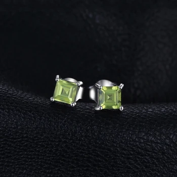 JewelryPalace Квадратна Принцеса Кройката Истински Естествен Зелен Перидот 925 Сребро Обеци-карамфил за жени Обеци със скъпоценни камъни