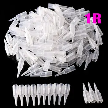 Опаковка от 100 Прозрачни Пластмасови за Еднократна употреба Стерилизирани Накрайници Струйници 1R 3R 5R за игли за татуировки