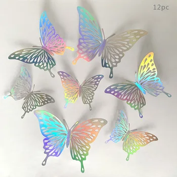 Триизмерна цветна куха пеперуда стикер на стената Домашна стена сватба парти фоново украса Куха хартиена пеперуда