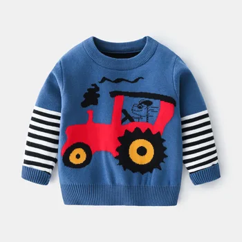 Пролетно-есенен пуловер памук с анимационни принтом за момчета, Всекидневни пуловер с кръгло деколте, детски пуловер за момиче с дълъг ръкав