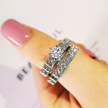 сребърен цвят булката 2020 нов дизайн за луксозен творчески комплект годежни пръстени за жени годежен голяма марка на едро бижута r4989