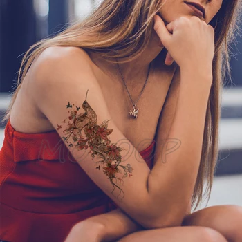 Татуировка стикер Китайски мастила цвете сливи Нов Водоустойчив Временен прекрасен растителен елемент на Боди арт, Ръка, Крак за Момичета на Жените и Мъжете дете