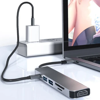 USB-ХЪБ C Адаптер център 6 в 1 C USB към USB 3.0, HDMI-Съвместимо зарядно устройство за MacBook Pro за Nintendo Switch USB-C Тип C 3.0 Газа