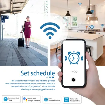 Wi-Fi Smart Plug 16A 20A ЕС Изход на Hristo Приложение Smart Life Работи с Алекса Google Домашен Помощник Гласово Управление на Монитора Време