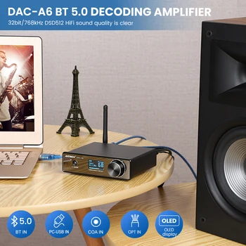 AIYIMA Audio DAC A6 HiFi, Bluetooth КПР CSR8675 ESS9038 Мини USB декодер XMOS XU208 PCM 32 Бита 768 khz DSD512 Подкрепа LDAC APTX-LL