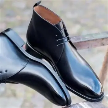 2021 Нов Мъжки Модерен Бизнес тренд Ежедневни обувки в британския стил, черни обувки от изкуствена кожа с кръгла глава, дантелени ежедневни ботильоны 3KC666
