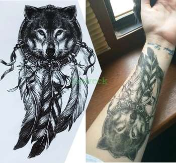 Водоустойчив Временна татуировка стикер голям е размерът на ловец на сънища вълците вълк татуировка етикети флаш татуировка фалшиви татуировки за мъже жени 7