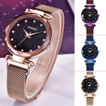 Дамски ръчен часовник Ежедневни дамски романтични гривни на Звездното Небе Дизайн Проста мода Водоустойчиви дамски часовници с кристали