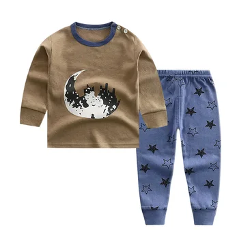 Нови 2020 Детски памучни пижамные комплекти за момчета с анимационни принтом и кръгло деколте, сладки тениски, блузи с штанами за малки момичета, детски есенни комплекти дрехи