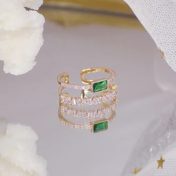 Ново Богемное Изумрудено-зеленото кристално женски пръстен с двойно слоя Прозрачен цирконий Елегантна Bague Anillos с блясък за младоженци Сватбени декорации