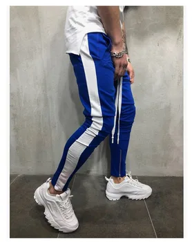Странични контрастни райета спортни панталони мъжки ежедневни спортни панталони хип - хоп фитнес панталони за крака с цип
