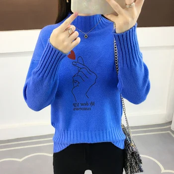 За жени Есен Зима Стил пуловер Пуловер Дама Ежедневното с дълъг ръкав поло с принтом във формата на сърце пуловер Върховете ZZ1140
