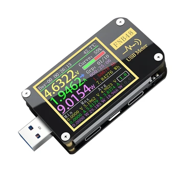 FNB48 LCD дисплей Капацитет Преносим Волтметър Амперметър Бързо Зареждане Тип C PD USB Тестер за Измерване на Ток Мултифункционален Детектор